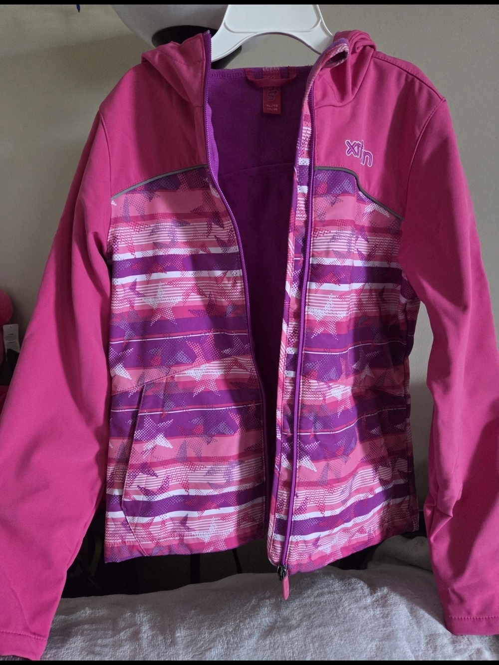 Justice Girls Pink & Purple Star Stripe Hooded Rain Jacket